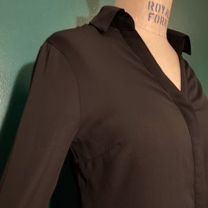 Black long sleeved chiffon formal blouse